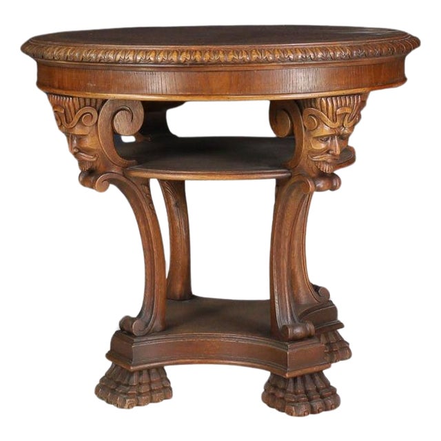Neoclassical Italian Round Walnut Center Table with Carved Figural Legs, 1920s For Sale