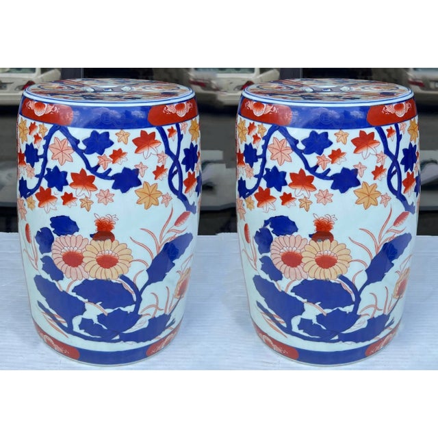 20th-C. Chinese Export Imari Style Blue and Orange Garden Seats / Tables, Pair For Sale In Atlanta - Image 6 of 6