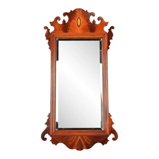 Baker Furniture Style Chippendale Carved Flame Mahogany Wall Mirror For Sale