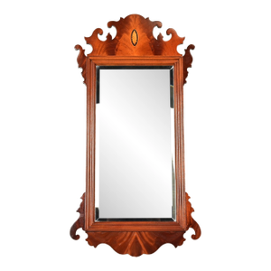 Baker Furniture Style Chippendale Carved Flame Mahogany Wall Mirror