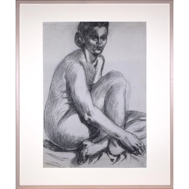 Charcoal Large Vintage Modernist Female Nude Figure Study Charcoal Drawing For Sale - Image 8 of 8