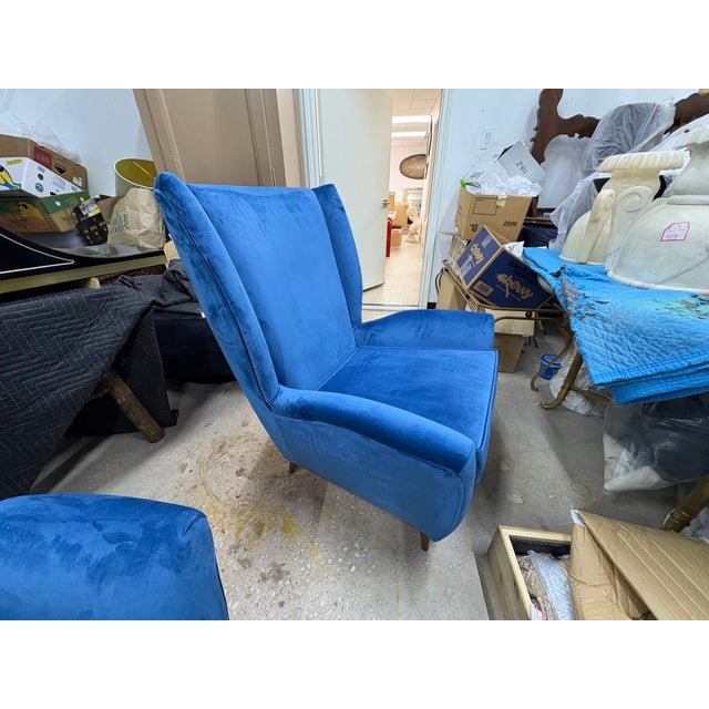 Blue 1950s Pair of Italian Modern Lounge Chairs For Sale - Image 8 of 12