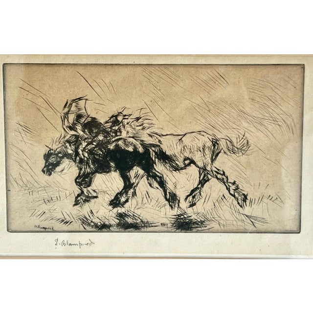 Paper Edmund Blampied Pen Drawing of a Horse Matted and Framed in Gilt Frame For Sale - Image 7 of 12