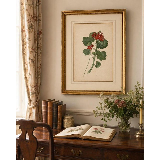 Cream A.L., Two Stems with Red Flowers, 1819, Watercolor For Sale - Image 8 of 11