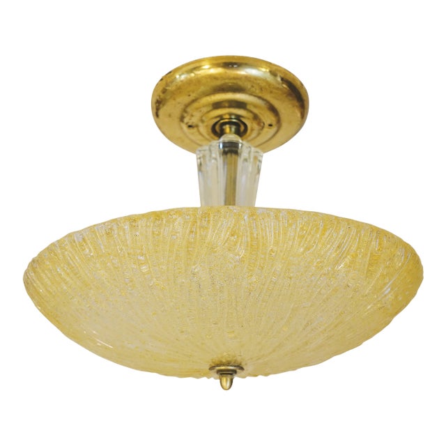 1950s Murano "Graniglia" Ribbed Ice Glass Saucer Light Hanging Ceiling Lamp For Sale