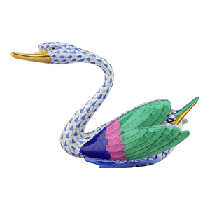 Vintage MCM Herend Swan Blue Fishnet Bird Figurine