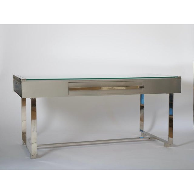 Contemporary Brushed Steel Desk attributed to Raymond Cohen for Cohray, France, 1970s For Sale - Image 3 of 17