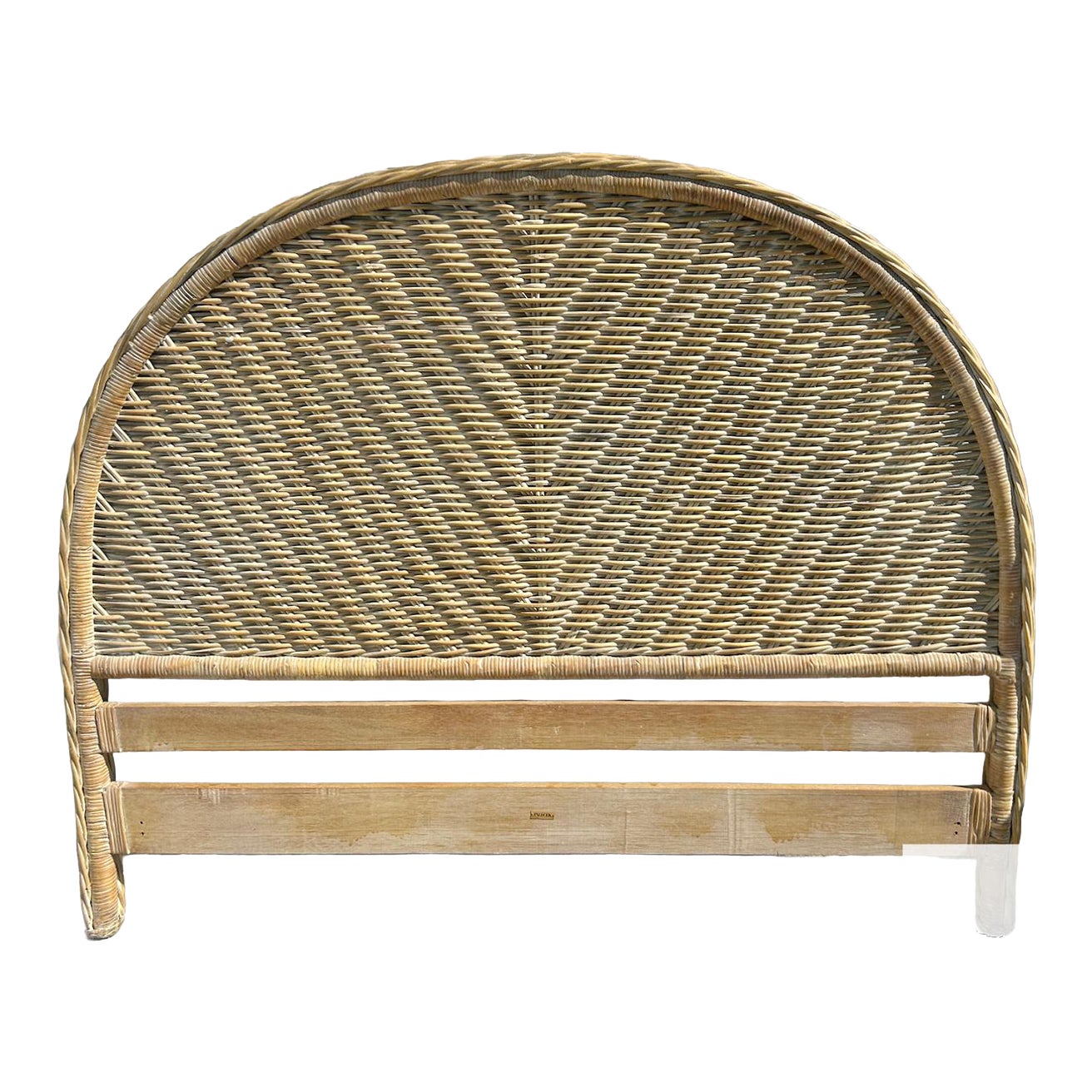 Vtg. Palecek Coastal Style Rattan Queen Size Rounded Headboard | Chairish
