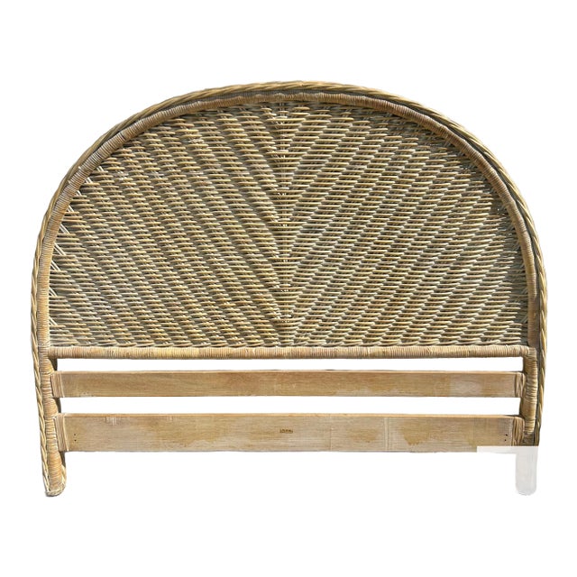 Vtg. Palecek Coastal Style Rattan Queen Size Rounded Headboard For Sale