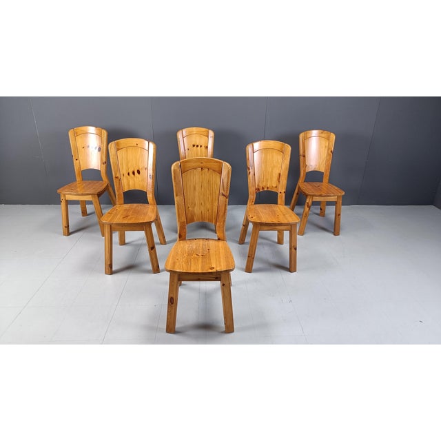 Vintage Pine Wood Dining Chairs, 1970s, Set of 6 For Sale - Image 4 of 12