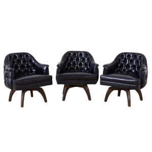 Set of Three Mid Century Tufted Black Leatherette Club Chairs