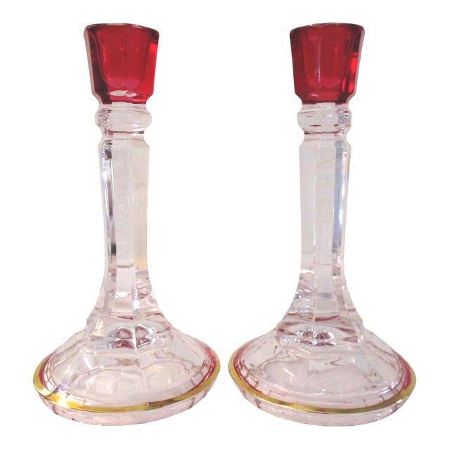 Vintage Italian Crystal Red & Gold Flash Candle Holders a Pair Chairish