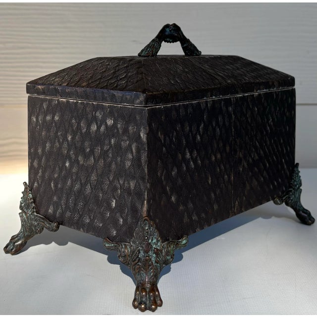 Maitland - Smith 1980s Maitland-Smith Reptile Pattern Wooden Box With Brass Clasping Hands & Claw Feet For Sale - Image 4 of 12
