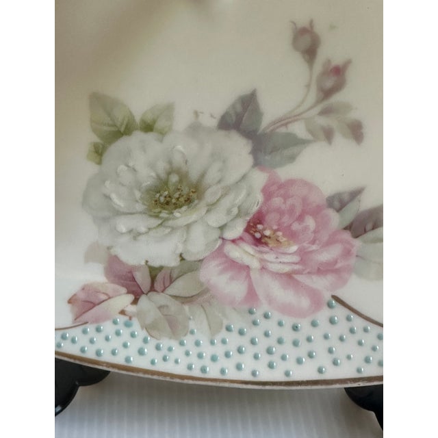 Gold Antique Sign Pt Bavaria Germany Tirschenreuth Floral Hand Painted Serving Dish With Handle For Sale - Image 8 of 14