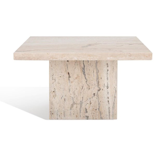 Olivia Square Travertine Accent Table - Off White | Chairish