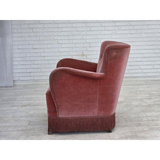Danish Armchair in Pink Velour and Oak, 1960s For Sale - Image 10 of 18