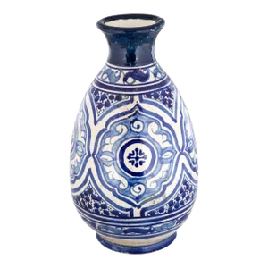 Mid Century 1960s Morocco Moroccan Blue and & White Vase Ceramic Indigo Cobalt Vintage