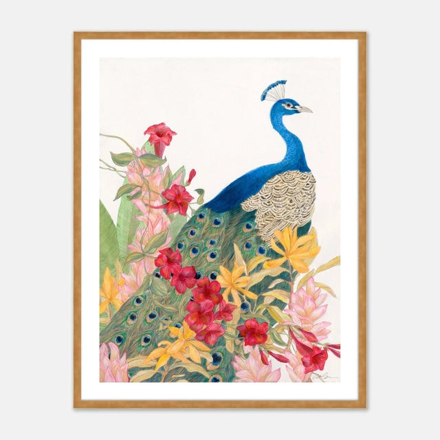 Contemporary Peacock Paradise by Allison Cosmos in Gold Framed Paper, Medium Art Print For Sale - Image 3 of 3