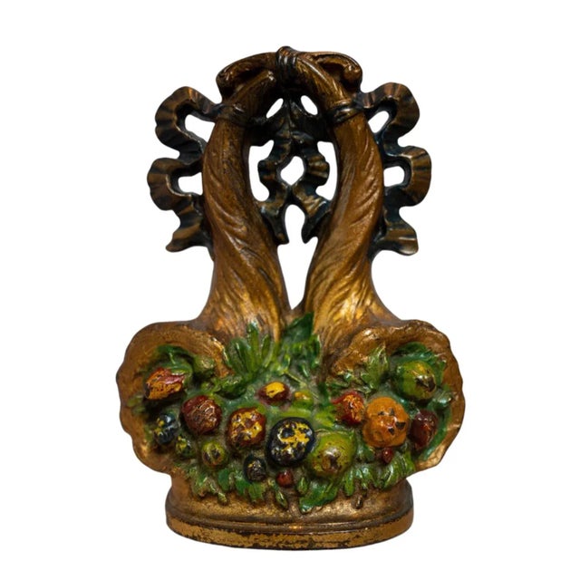 Brass Early 20th Century Hubley #132 Cornucopias Painted Cast Iron Doorstop For Sale - Image 8 of 8
