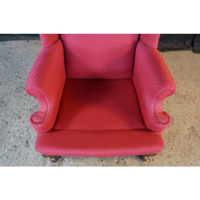 Vintage Queen Anne Style Mahogany Wingback Club Library Accent Arm Chair Red For Sale - Image 11 of 18
