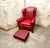 Animal Skin Vintage Red Leather Wingback Chair & Ottoman For Sale - Image 7 of 8