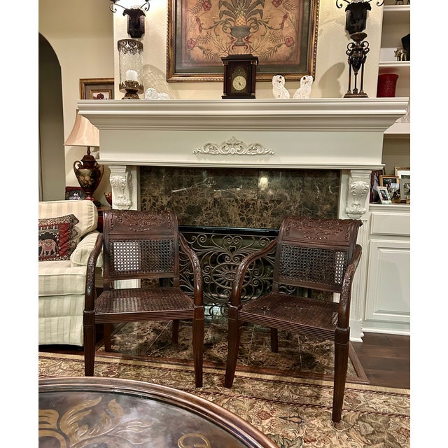 Carved Mahogany and Cane Dining Chairs - A Pair For Sale - Image 4 of 8