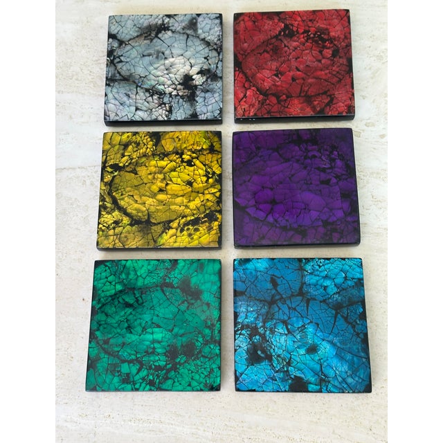 Contemporary Rainbow Mother of Pearl Coasters, Set of 6 by Ladorada For Sale - Image 3 of 8
