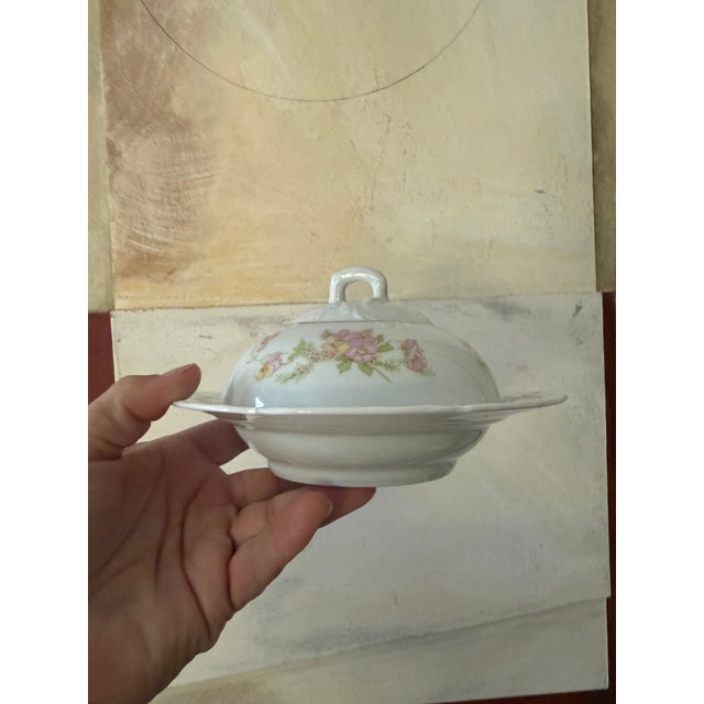 Ceramic Antique Oeg Royal Austria Porcelain Covered Butter Dish Pink Floral Gutherz 1899 to 1918 For Sale - Image 7 of 12