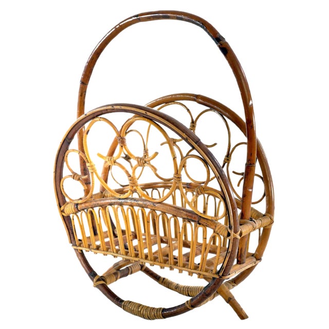 Vintage Italian Boho Style Magazine Rack For Sale