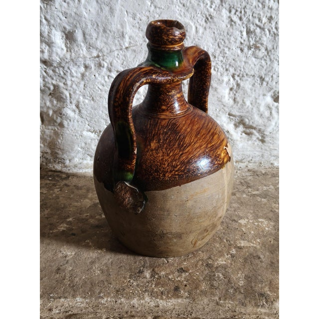 Enamelled Terracotta Jug with Double Handle For Sale - Image 3 of 7