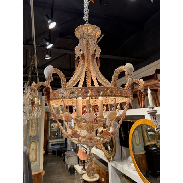 Coastal Vintage Shell Encrusted Chandelier For Sale - Image 3 of 6