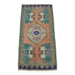 Orange & Teal Color Turkish Tribal Rug