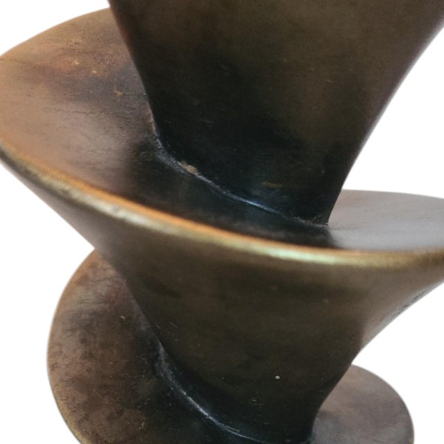 Art Deco Spiral Cut Bronze Toned Torchiere Buffet Lamps With Tiger Striped Amber Glass Shades - A Pair For Sale - Image 3 of 13