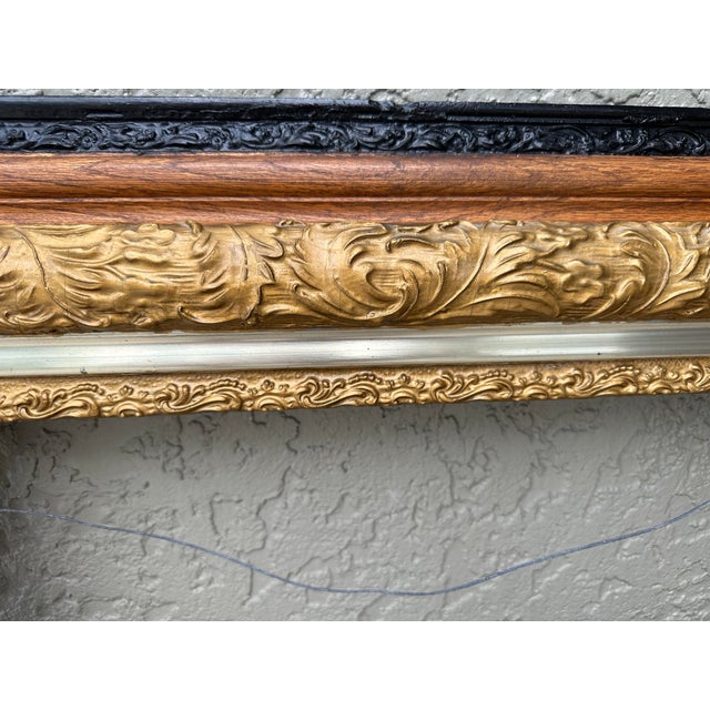 Vintage Mid 20th Century Ornate Wooden Black and Gold Gilt Picture or Mirror Frame For Sale - Image 4 of 10