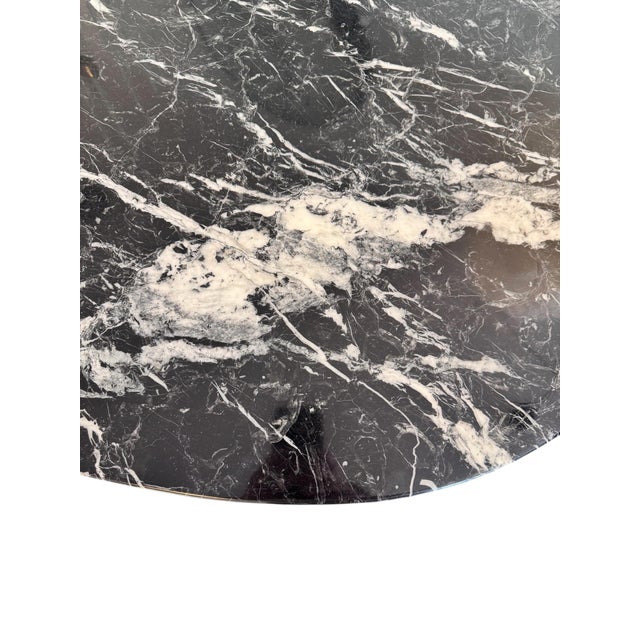 Italian Black and White Orobico Marble Dining Table with Marble Pedestal Base, 1980 For Sale - Image 6 of 7