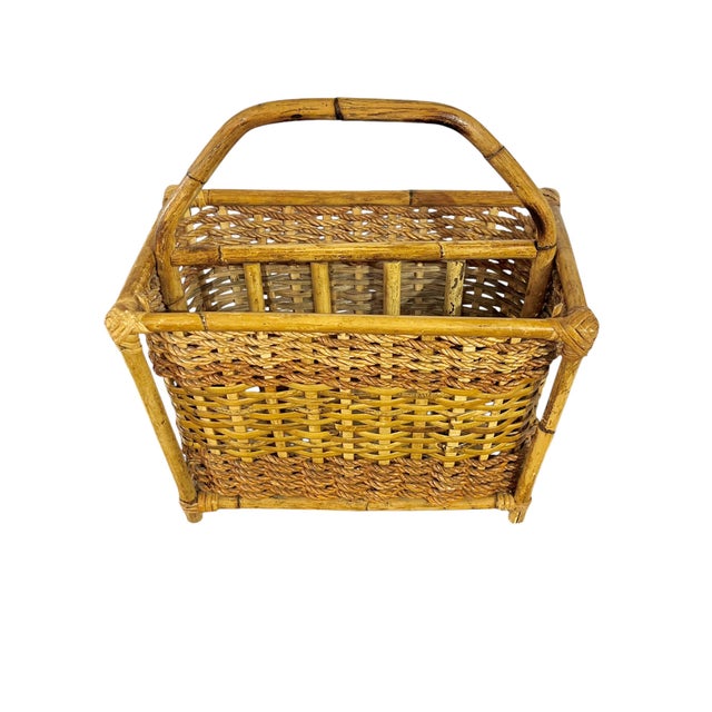 French Provincial 1980s Vintage French Bamboo Rattan Coastal Magazine Book Rack Stand For Sale - Image 3 of 10