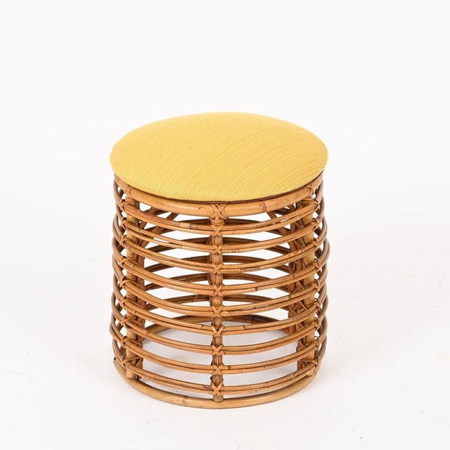 Rattan and Wicker Round Pouf Stool attributed to Tito Agnoli, Italy, 1960s For Sale - Image 9 of 12