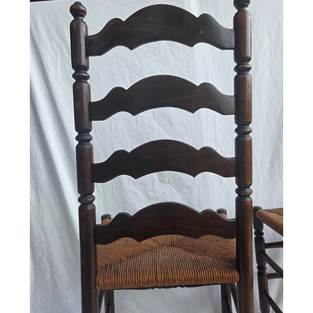 Chestnut 1960s Tell City Ladder Back, Rush Seat Chairs (Pair) For Sale - Image 8 of 10