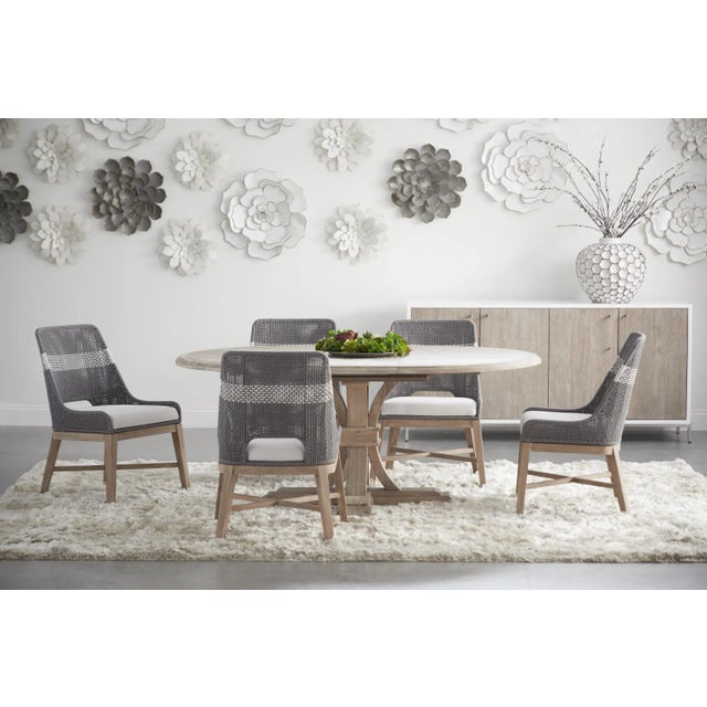 Tapestry Grey Mahogany Dining Chairs, White Speckle Stripe & Dove Rope, Set of 2 For Sale - Image 9 of 13
