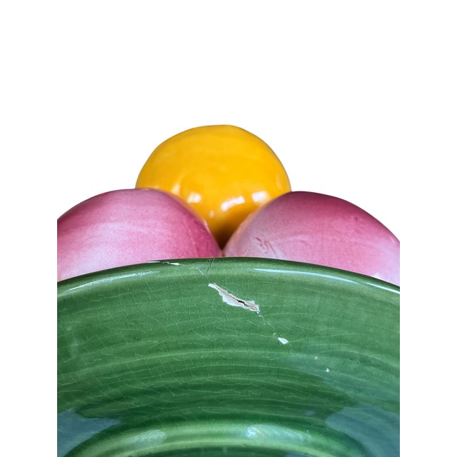 Vintage Ceramic Majolica Fruit Topiary on Pedestal With Peaches, Apples, and Citrus – Made in Portugal For Sale - Image 9 of 9