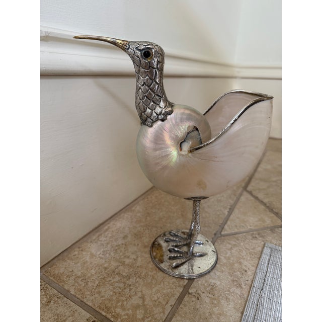 Binazzi Binazzi Firenze Silver Plate & Nautilus Shell Bird Sculpture, 1970s. Signed. For Sale - Image 4 of 10