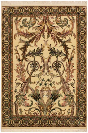 1980s Art Nouveau Ivory/Pink Wool Rug - 4'1 X 6'7