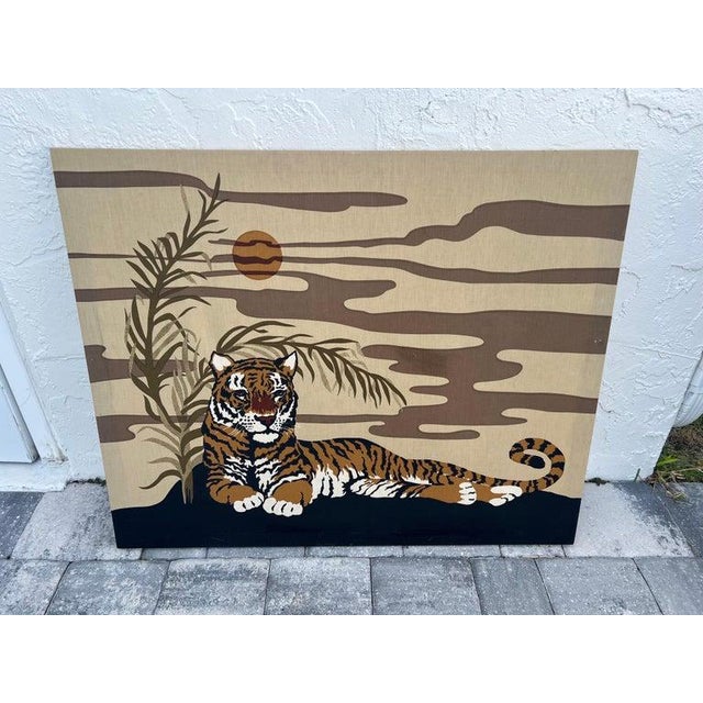 1970s 1977 Domus Textiles Hand Printed Tiger Art by Joan Spatrizano For Sale - Image 5 of 18