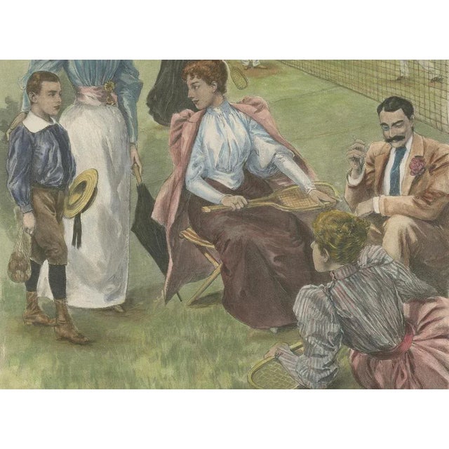 Title: Victorian Leisure on the Lawn Tennis Court – Wood Engraving by Bong, c. 1895 : This finely detailed wood engraving,...