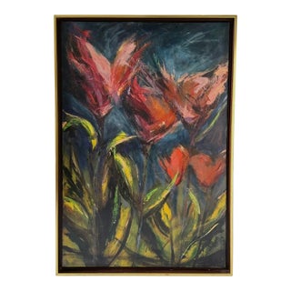 Abstract Painting, "Heart Flowers", Oil on Canvas For Sale