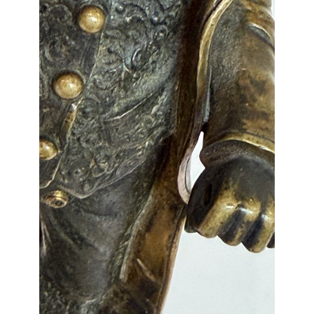 Antique Continental Bronze Figure of an 18th-Century Gentleman, Shielding Eyes, on Marble Plinth — Austrian School, Circa 1900 For Sale - Image 9 of 12