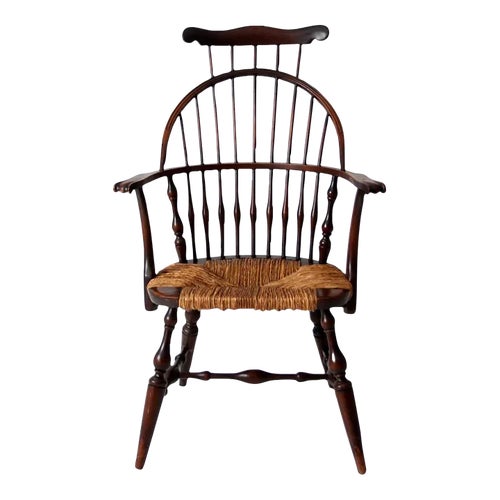Antique Windsor Arm Chair With Rush Seat