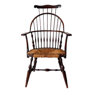 Antique Windsor Arm Chair With Rush Seat