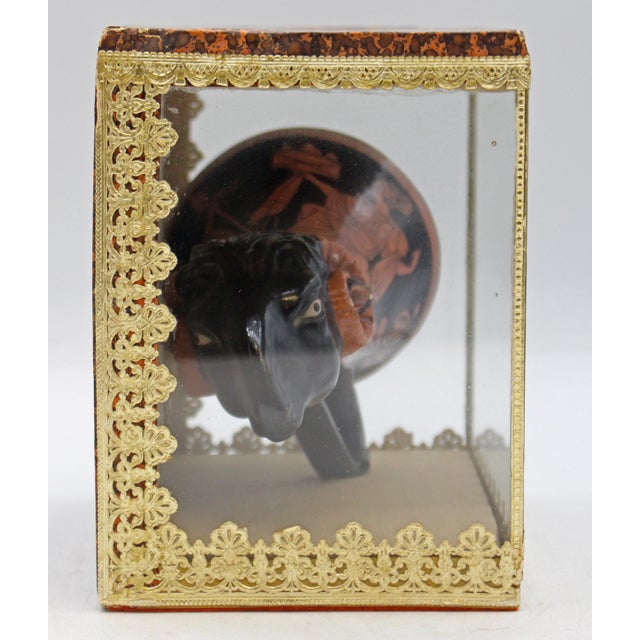 Circa 1880s Ram's Head Shaped Pottery Rhyton in Box, Greco-Roman. A Grand Tour collector piece. Red figure decorated...