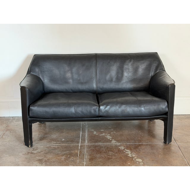 1980s Vintage 1980’s Mario Bellini for Cassina Cab Leather Settee For Sale - Image 5 of 10